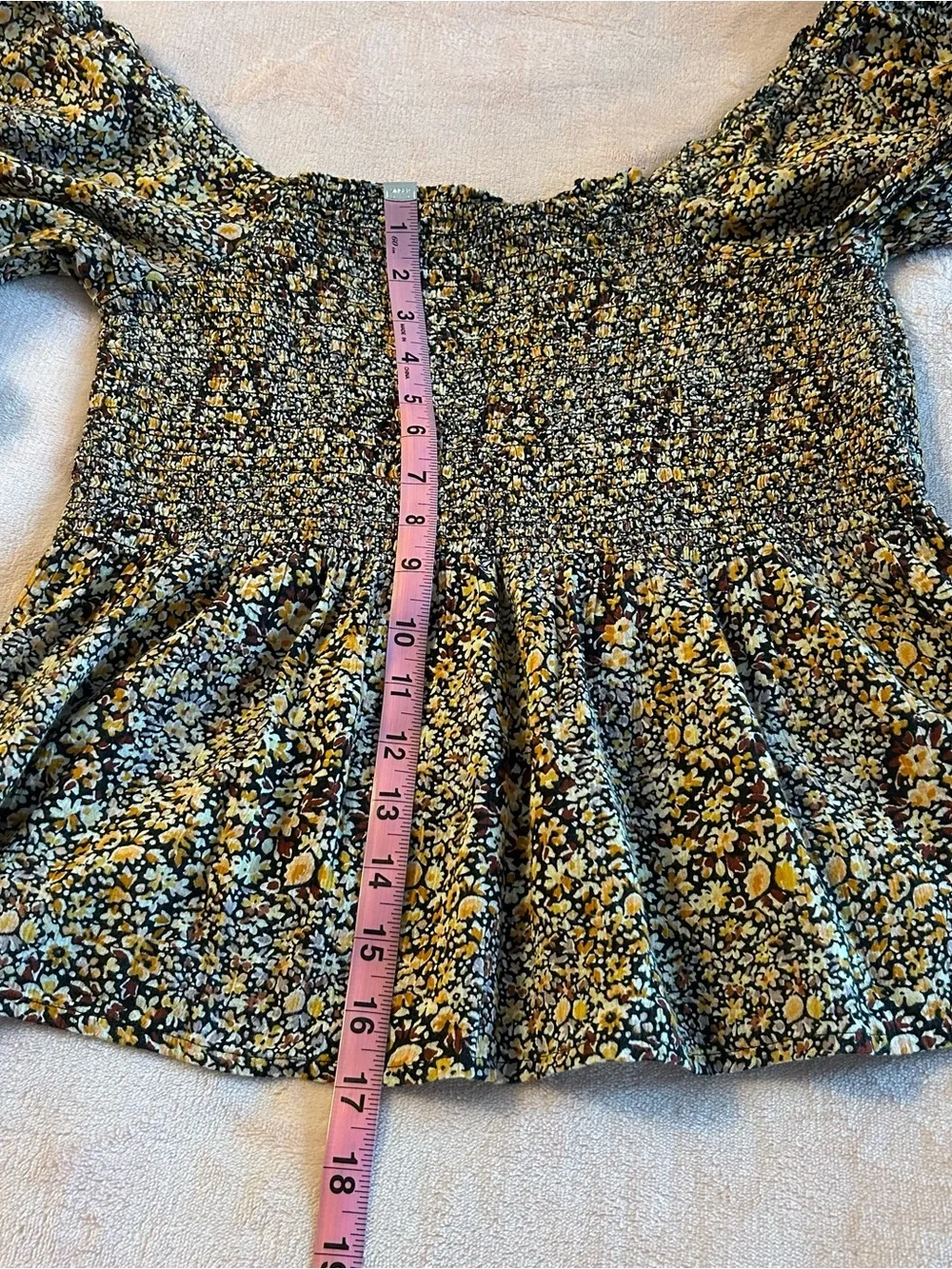 Madewell Lucie Floral Smocked top long puff sleeve square neck ruffles size 4